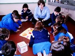 Playing a game in the classroom.